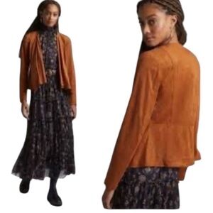 Anthropologie Hutch Faux Suede Jacket Open Front Waterfall Brown Women's Size XS
